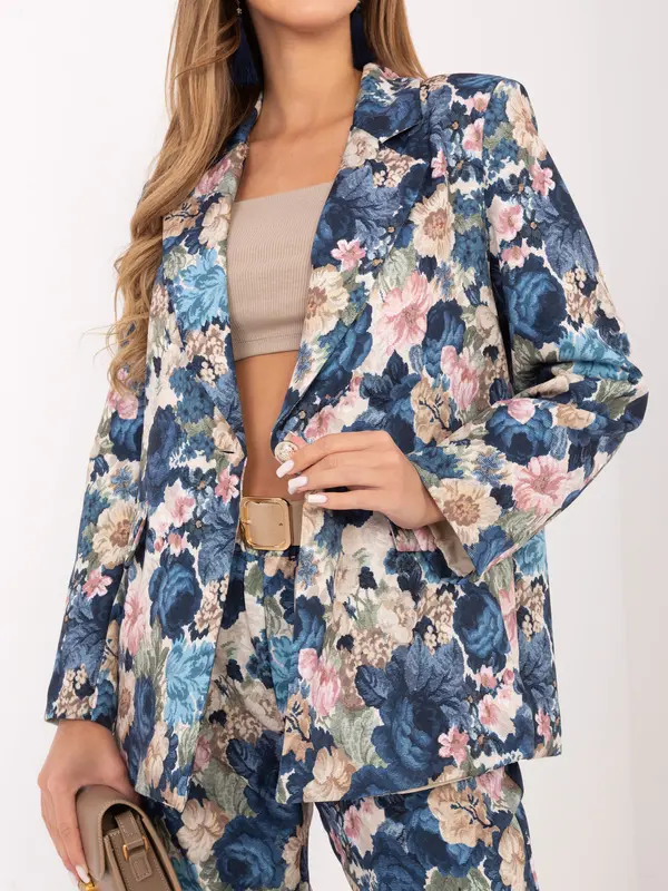 RUE PARIS Ženski moder suknjič s cvetjem