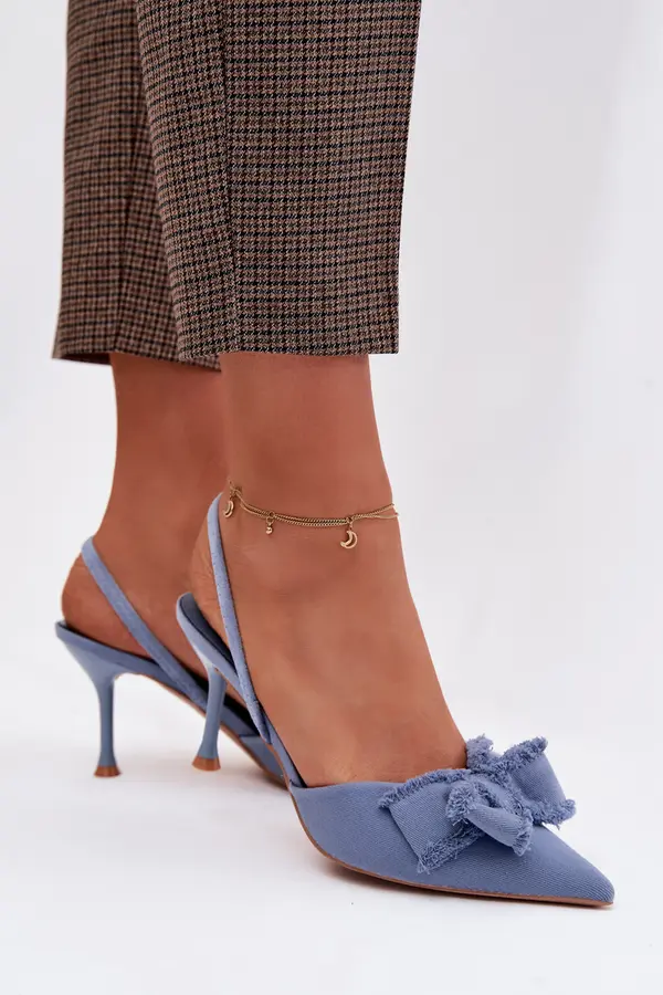 Boto Ženski modri sandali s peto in pentljo Hestia