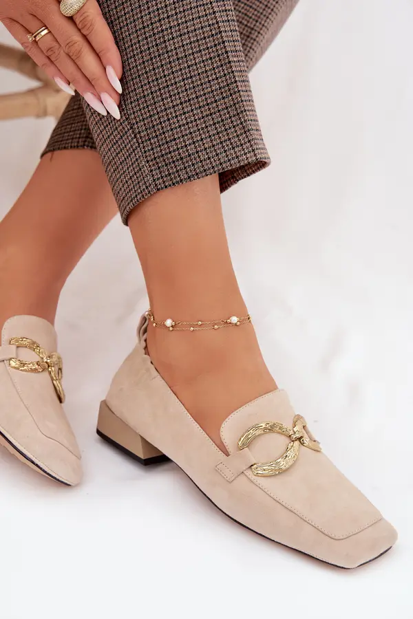 S. BARSKI Ženski mokasini iz pravega semiša z okrasjem