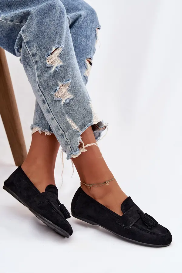 Boto Ženski mokasini z resicami, črni Marilisse