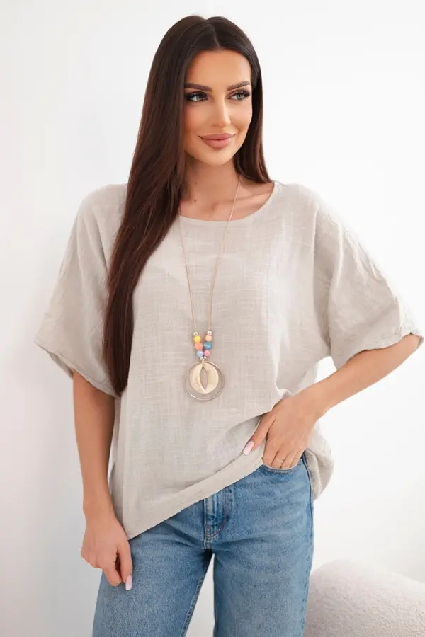 Kesi Włoski Ženski oversized bombažni top bež barve