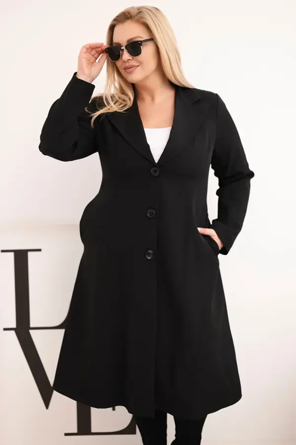 Kesi Włoski Ženski plašč Kesi Plus Size z ovratnikom, črne barve