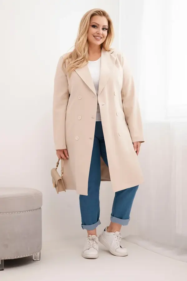 Kesi Włoski Ženski plašč Kesi Włoski Plus Size z ovratnikom bež barve