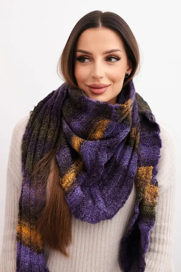 Kesi Ženski pleteni šal iz mešanice volne KN20 vijoličen
