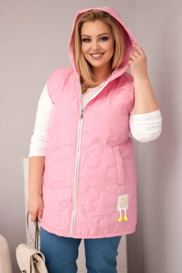 Kesi Włoski Ženski plus size brezrokavnik s kapuco in cvetličnim šivom