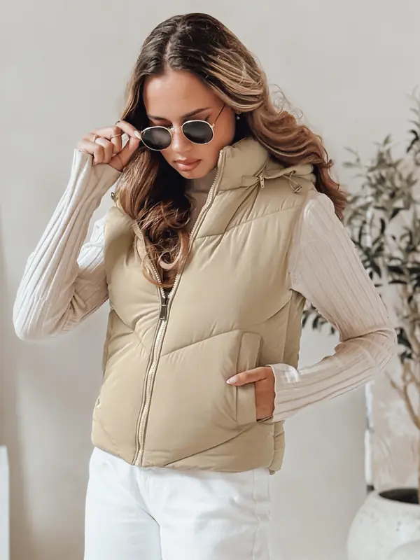 DStreet Ženski prešit brezrokavnik LIKEHUGS bež