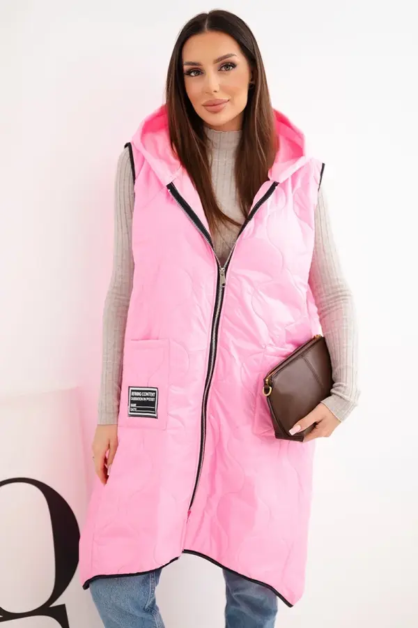 Kesi Włoski Ženski prešit brezrokavnik s kapuco za večje velikosti Kesi