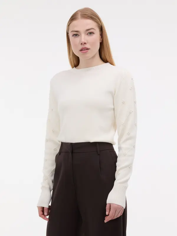 Orsay Ženski pulover krem ​​barve z aplikacijo ORSAY