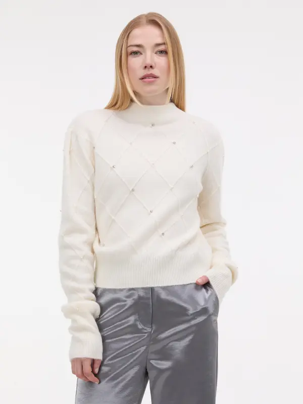 Orsay Ženski pulover krem ​​barve z aplikacijo ORSAY