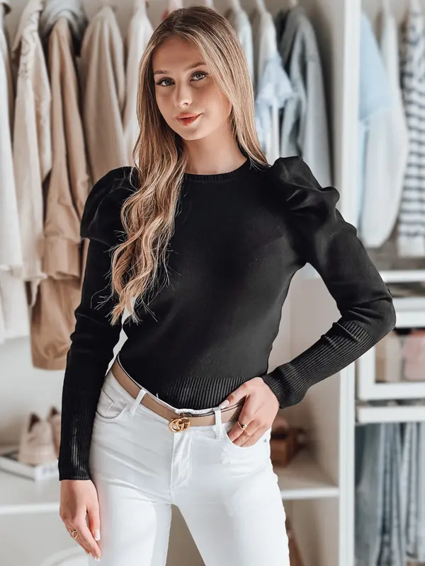 DStreet Ženski pulover z napihnjenimi rokavi ELENORI črne barve