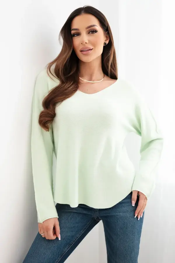 Kesi Włoski Ženski pulover z V-izrezom Kesi Włoski, svetlo metin