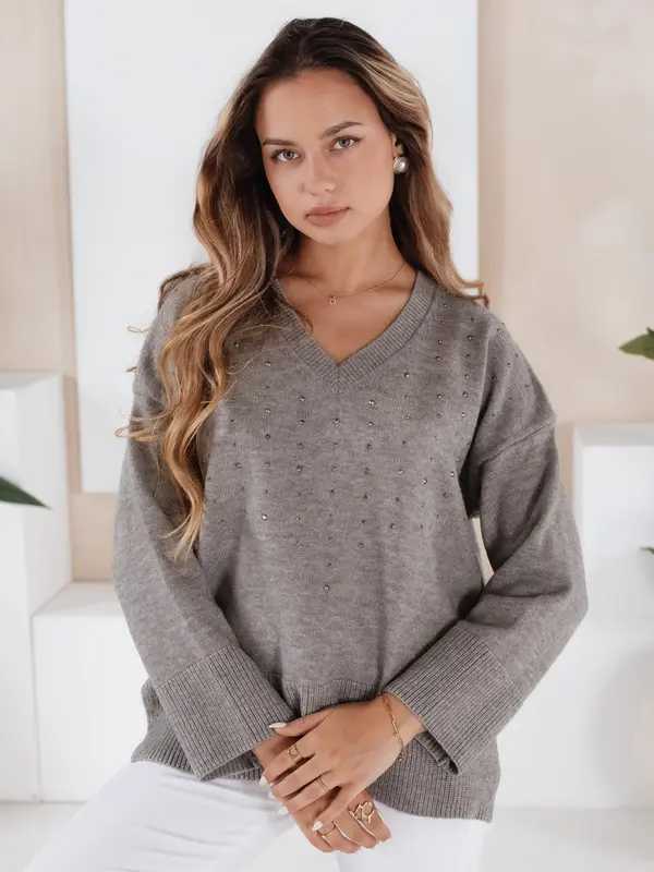DStreet Ženski pulover z V-izrezom VERALIA siv
