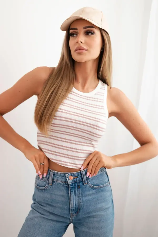 Kesi Ženski rebrast črtast top brez rokavov