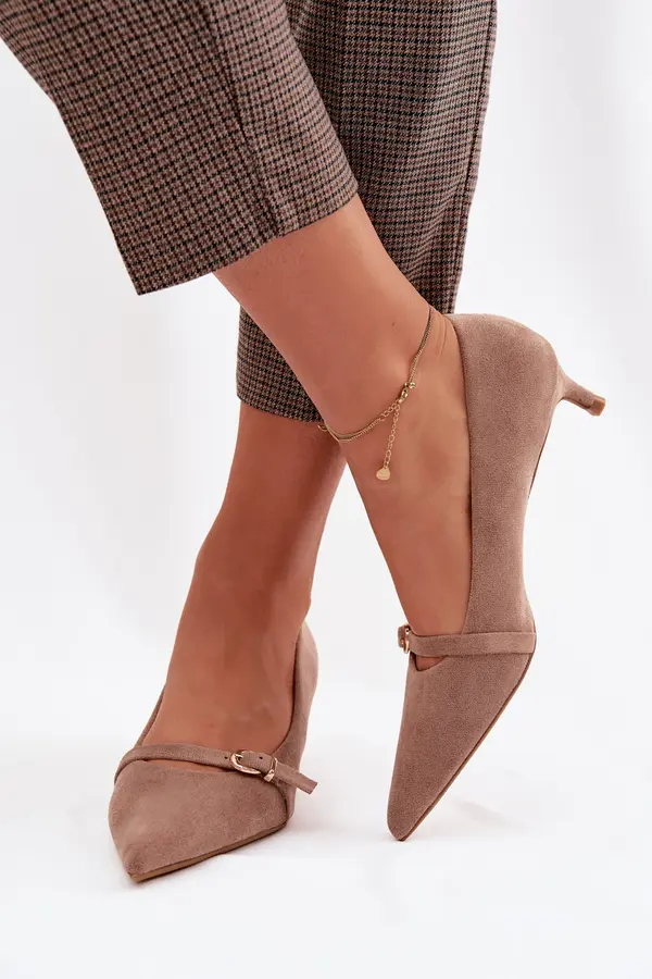 Boto Ženski salonarji z okrasnim paščkom, temno bež