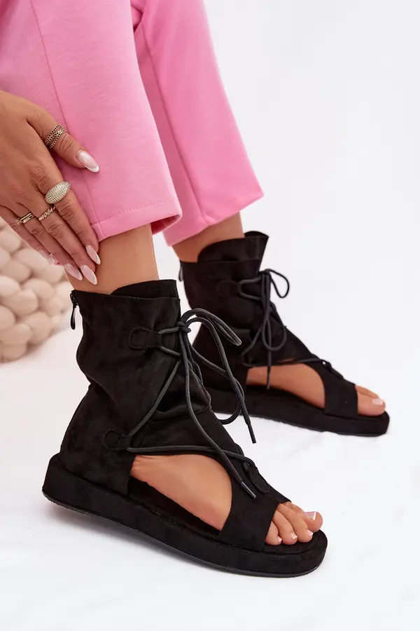 Boto Ženski sandali iz eko semiša z visokim zgornjim delom