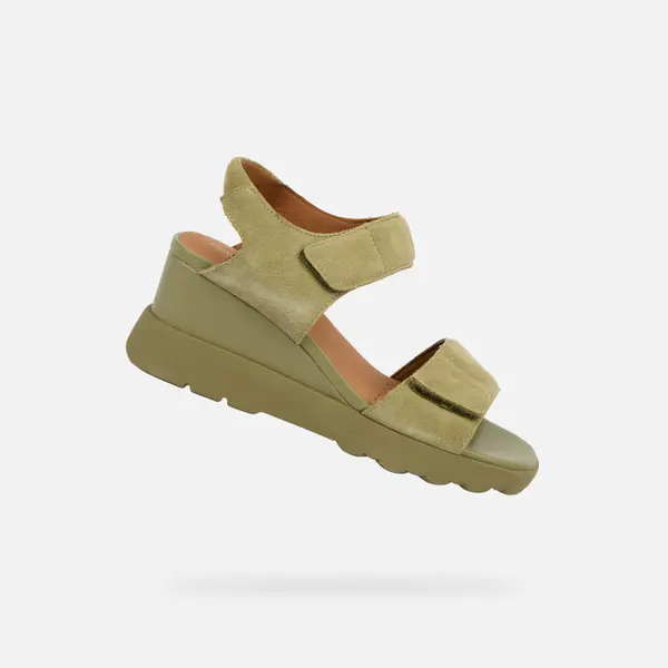 GEOX Ženski sandali s platformo v kaki barvi Geox Spherica EC6