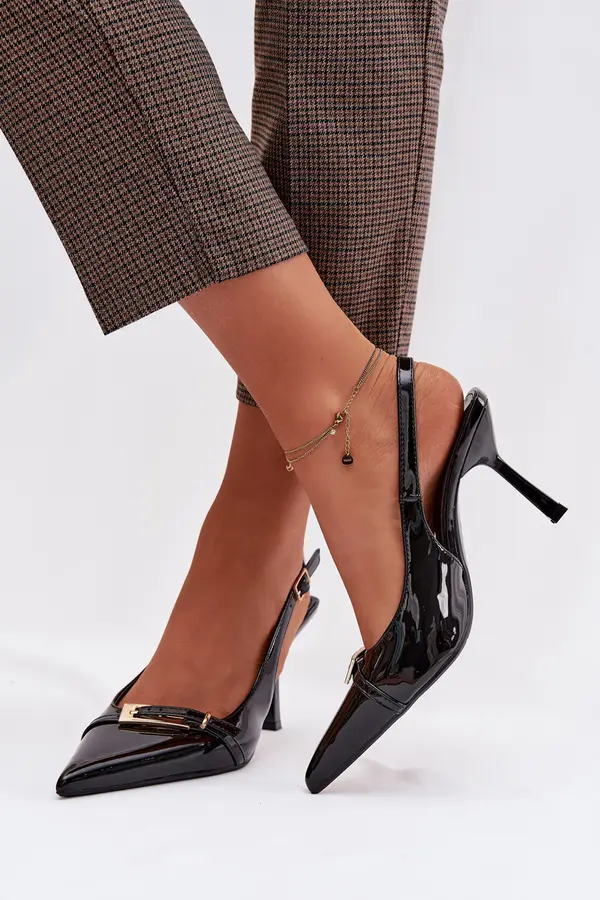 Boto Ženski sandali z visoko peto in zlato zaponko