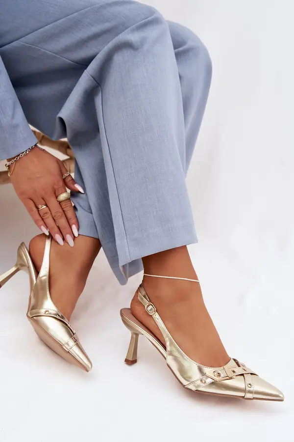 Boto Ženski sandali z visoko peto v zlati barvi