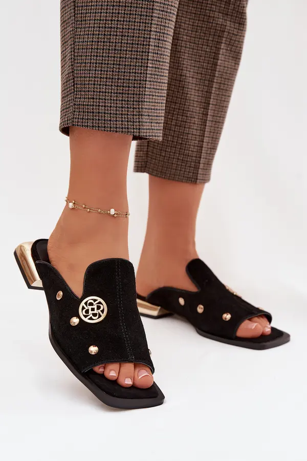 S. BARSKI Ženski semiš copati z zlatimi okraski