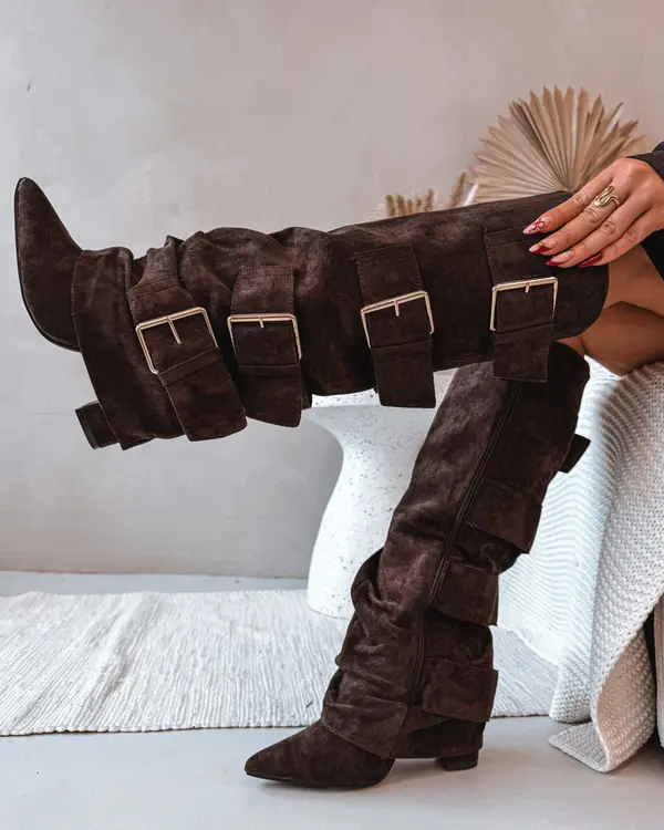 Boto Ženski škornji s peto in preklopnim zgornjim delom