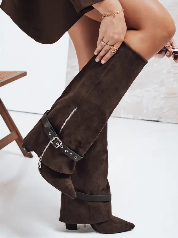 DStreet Ženski škornji s peto iz semiša