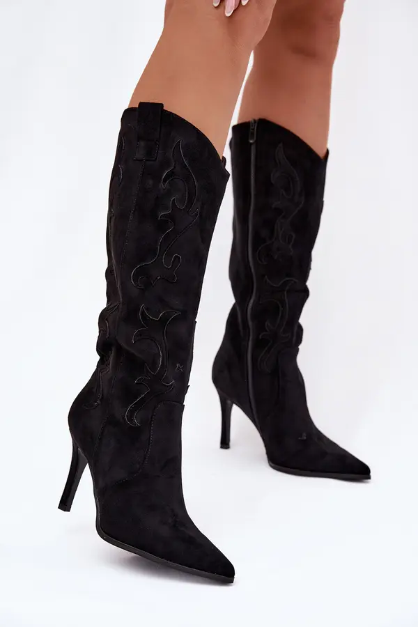 Boto Ženski škornji z visoko peto iz eko semiša