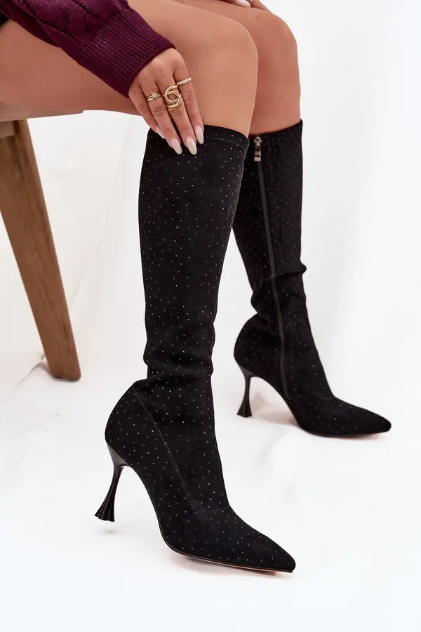 D&A Ženski škornji z visoko peto iz eko semiša