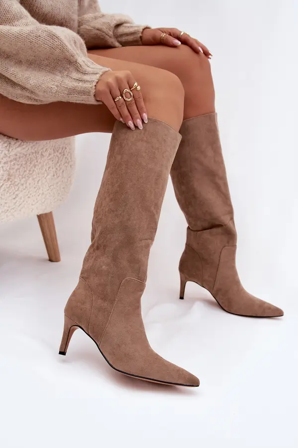 Boto Ženski škornji z visoko peto iz eko semiša