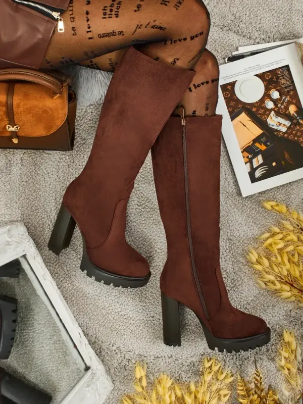 Resti Ženski škornji z visoko peto iz eko semiša