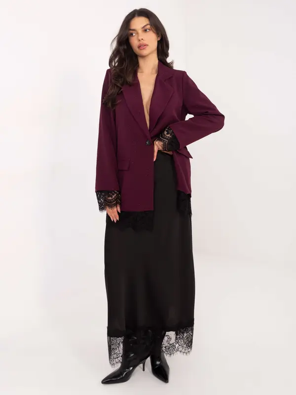Italy Moda Ženski temno rdeč blazer s čipko