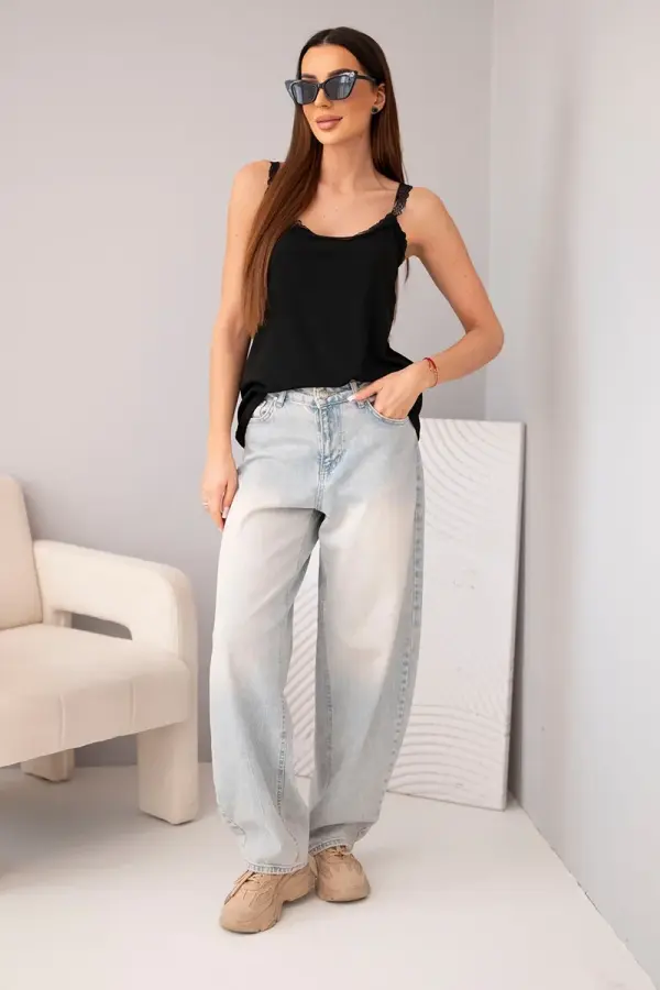 Kesi Włoski Ženski top brez naramnic Kesi s čipkasto obrobo, črne barve