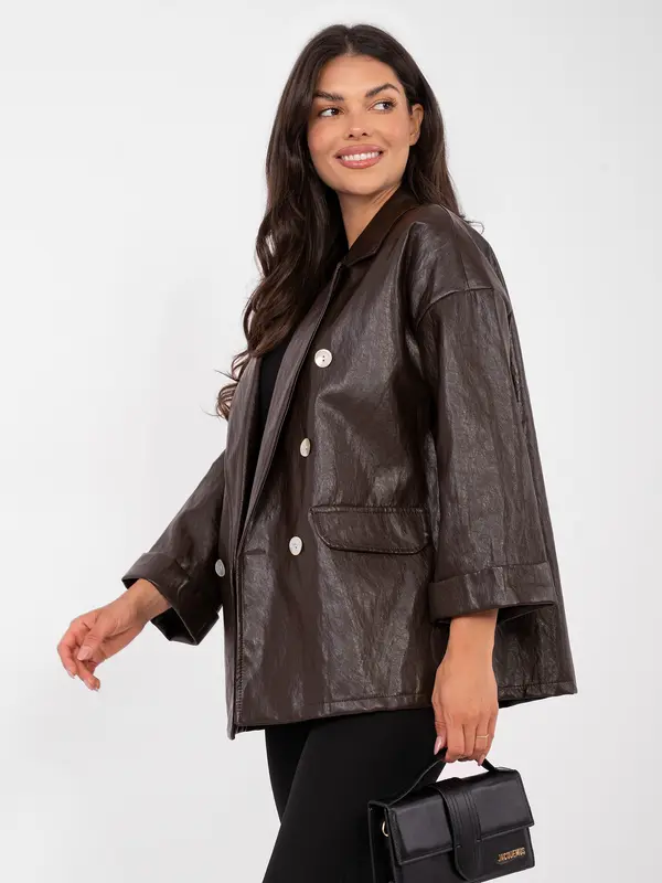 RUE PARIS Ženski usnjen suknjič, temno rjave barve