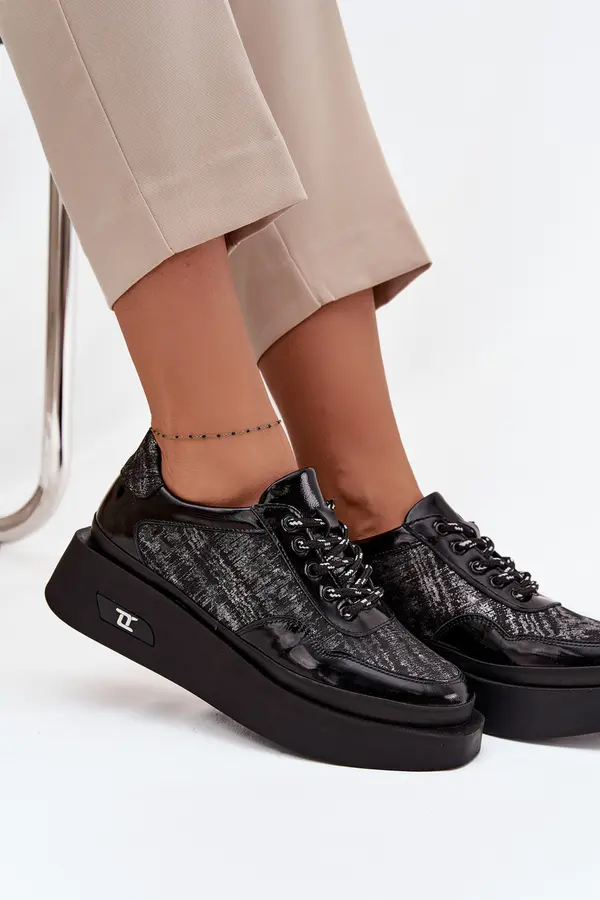 ARTIKER Ženski usnjeni čevlji s platformo in vezalkami