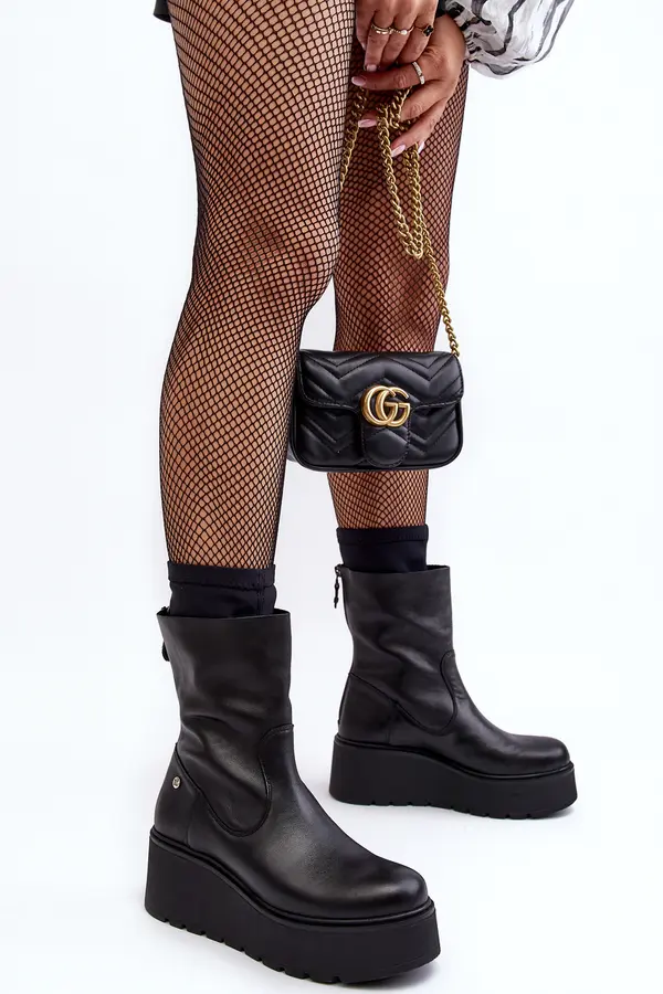 Maciejka Ženski usnjeni gležnjarji na platformi Maciejka