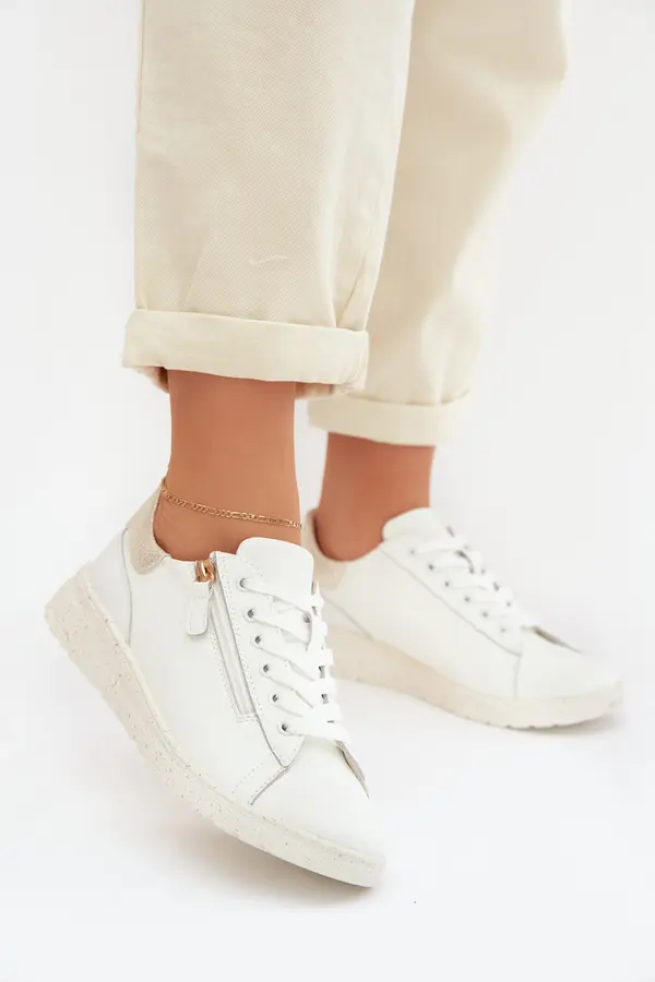 EVENTO Ženski usnjeni mokasini EVENTO z zadrgo, belo-zlati