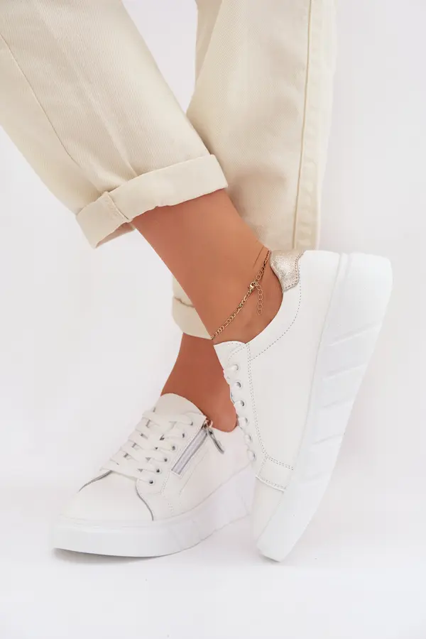 EVENTO Ženski usnjeni mokasini z zadrgo, beli Althea