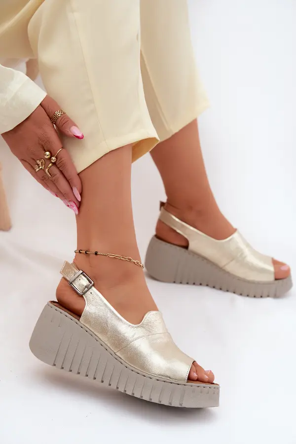 ARTIKER Ženski usnjeni sandali s platformo Artiker zlati