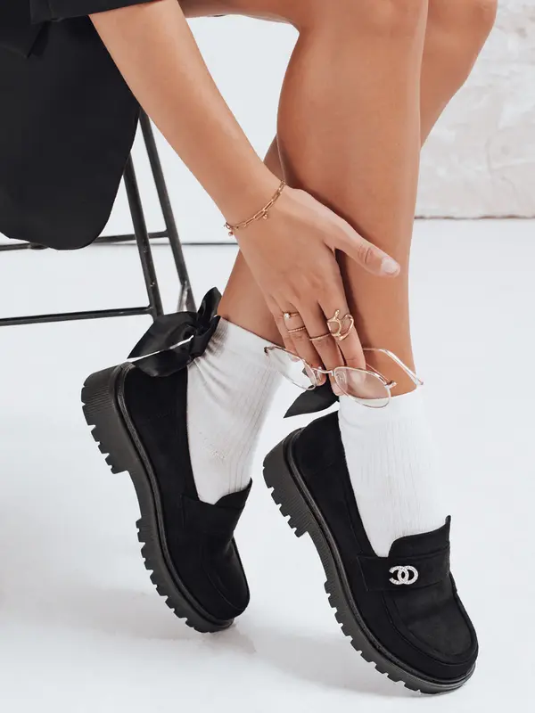 DStreet Ženski žametni mokasini, črni