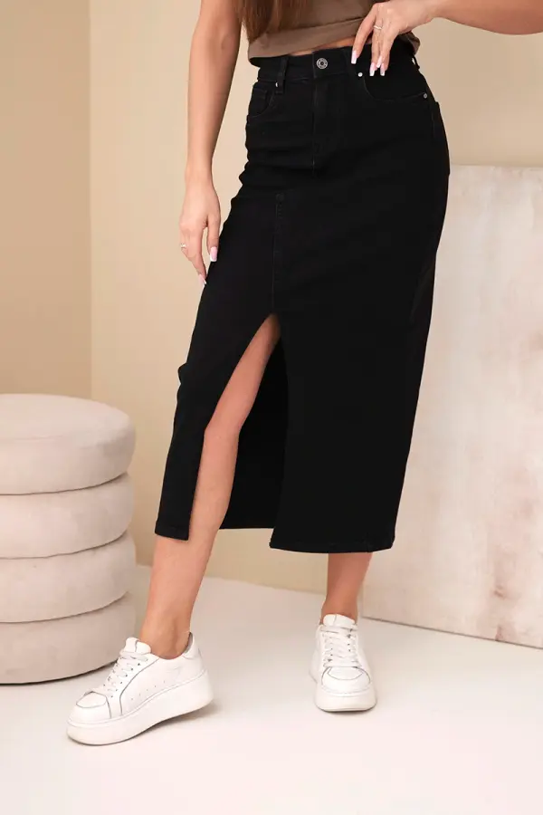 Kesi Włoski Žensko visokopasovno jeans midi krilo