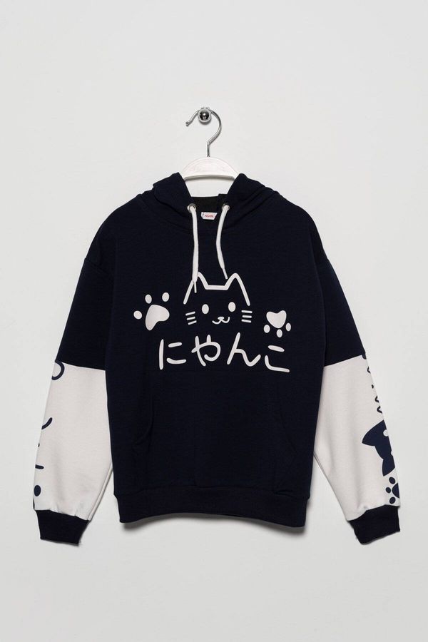 zepkids zepkids Girls' Cat Printed Kangaroo Pocket Sweatshirt.