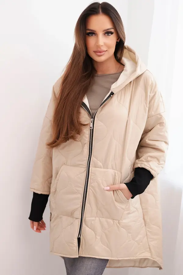 Kesi Włoski Zimska jakna Kesi Plus Size s kapuco bež barve