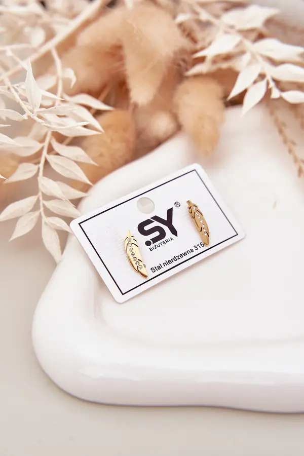 Boto Zlati uhani Boto Leaf s cirkoni