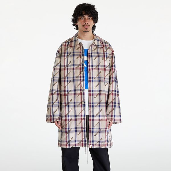 A BATHING APE A BATHING APE Logo Check Pattern Long Coat Beige