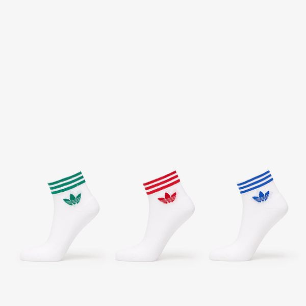 adidas Originals adidas Island Club Trefoil Ankle Socks 3-Pack White/ Better Scarlet/ Blue/ Green 35-38