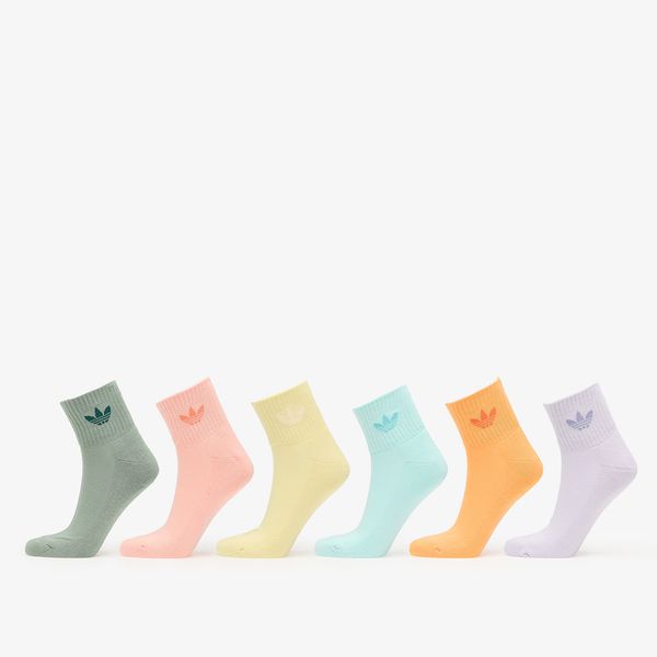 adidas Originals adidas Mid Ankle Sock 6-Pack Silver Green/ Glow Pink/ Powder Yellow L