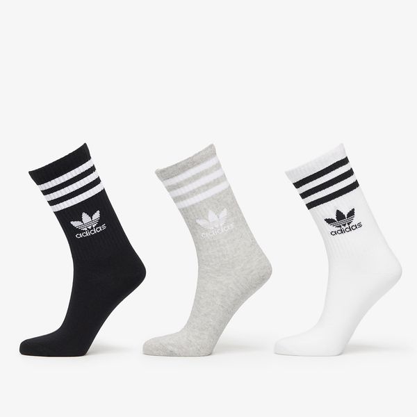 adidas Originals adidas Mid Cut Crew Socks 3-Pack White/ Medium Grey Heather/ Black XS