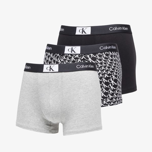 Calvin Klein Calvin Klein 96 Cotton Trunk 3-Pack Black/ Grey Heather/ Warped Logo Print Black