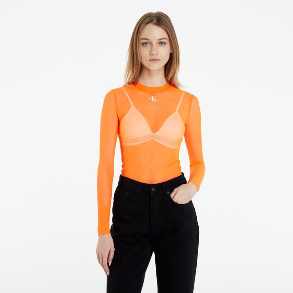 Calvin Klein Calvin Klein Jeans Mesh High Neck Long-Sleeved Top Shocking Orange