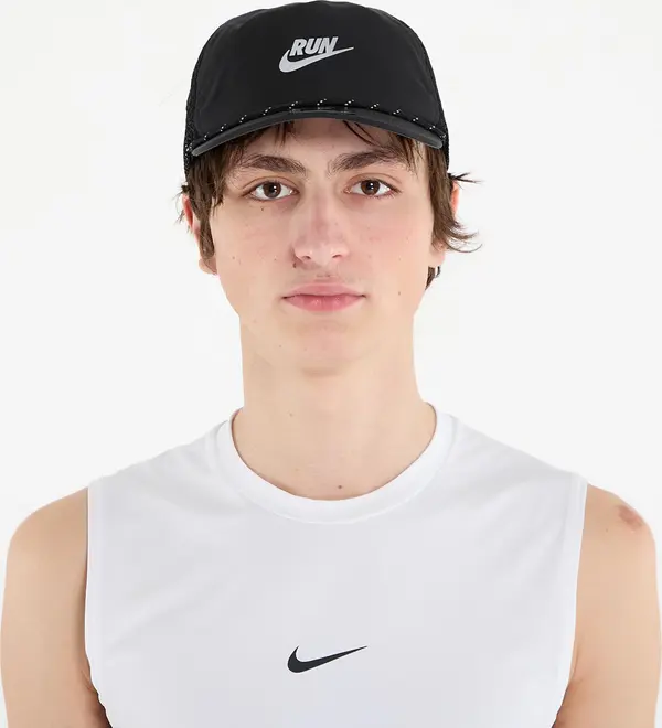 Nike Čepica Nike Pro Dri-FIT Unstructured Swoosh Run Cap Black/ Anthracite/ Reflective Silv L/XL