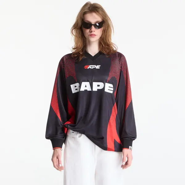 A BATHING APE Dres A Bathing Ape Ape Flame Monogram Jacquard Logo Relaxed Fit Football Jersey UNISEX Black L